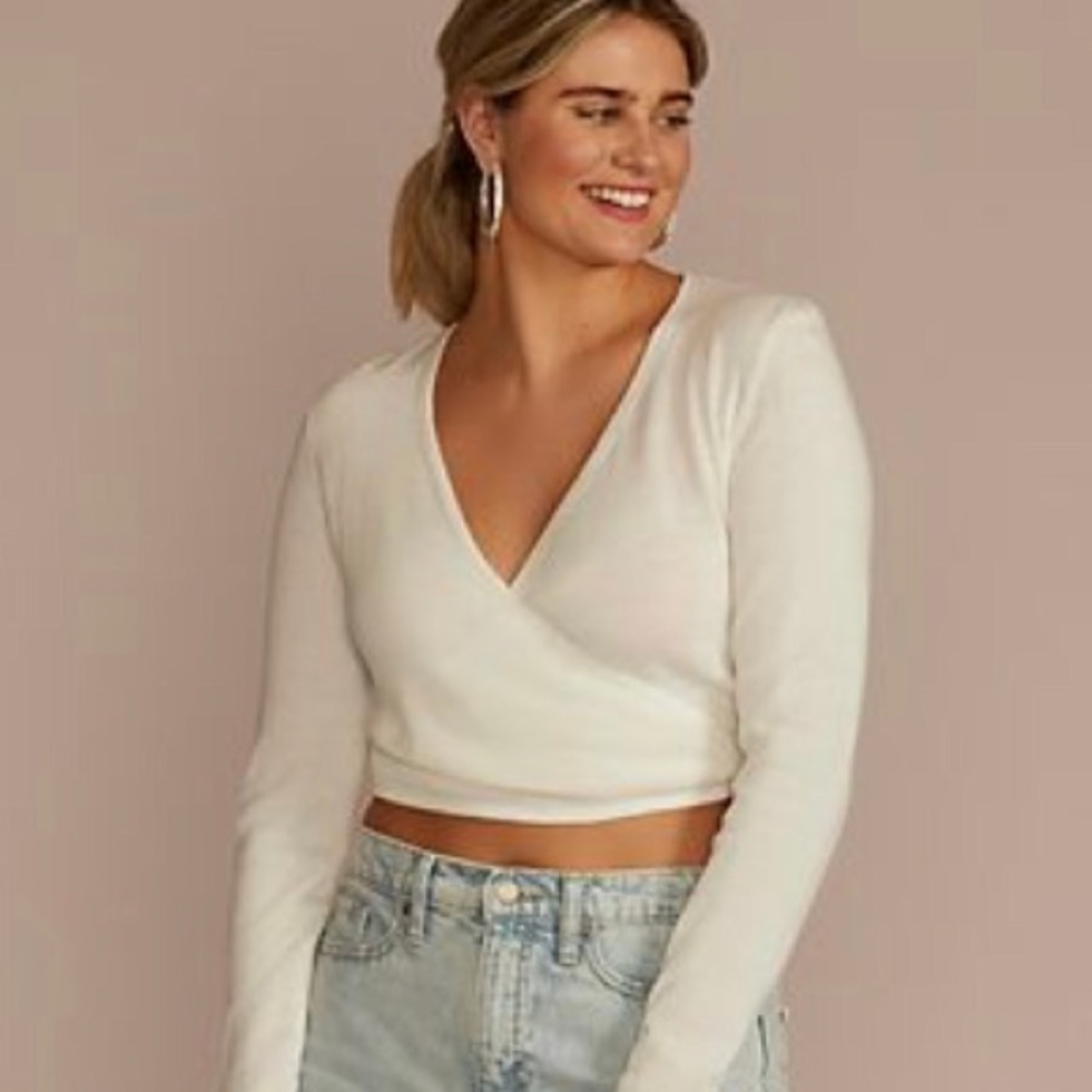 Davids Bridal Ivory Wrapped Sweater